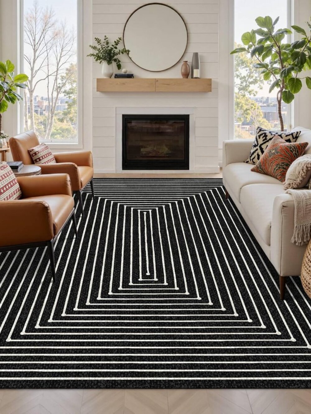 5x7 Area Rugs for Living Room Bedroom, Modern Abstract Washable Rug, Boho Non Sl